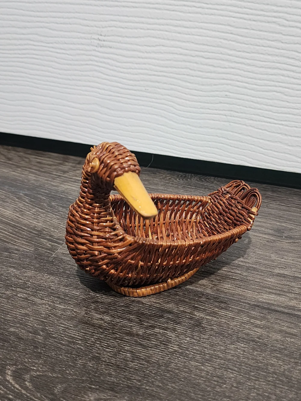 Handwoven Brown Duck-Shaped Wicker Basket, Small